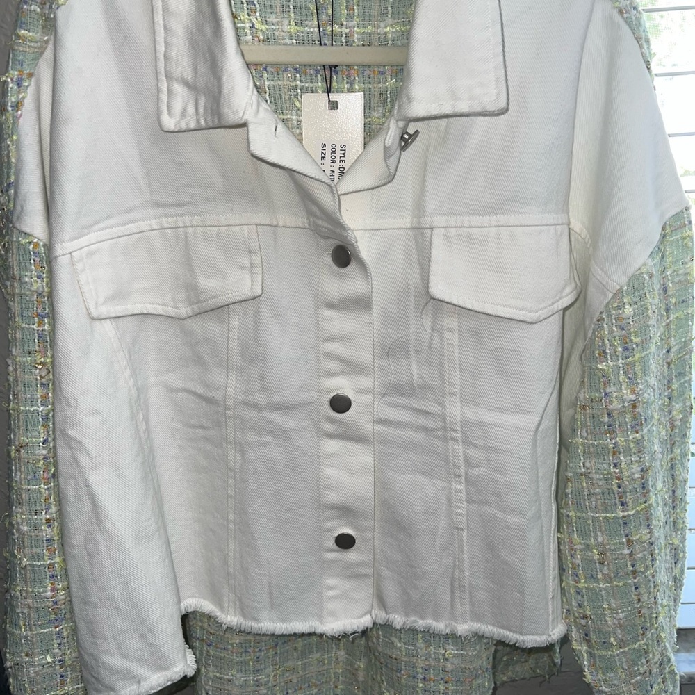 Dance & Marvel White Button Down Shirt, Jacket, Shacket.
